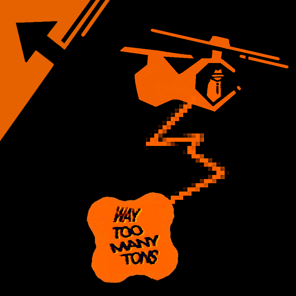 Square black and orange composition with drone silhouette and warning-like object.