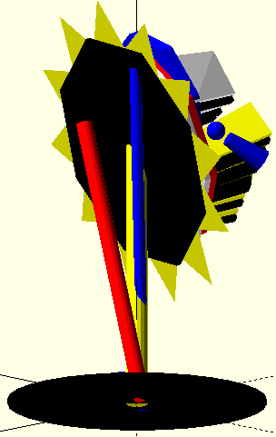 Rear side view of the HALTMICH sculpture showing its support structure.