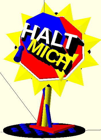 Front rendered view of the HALTMICH sculpture.