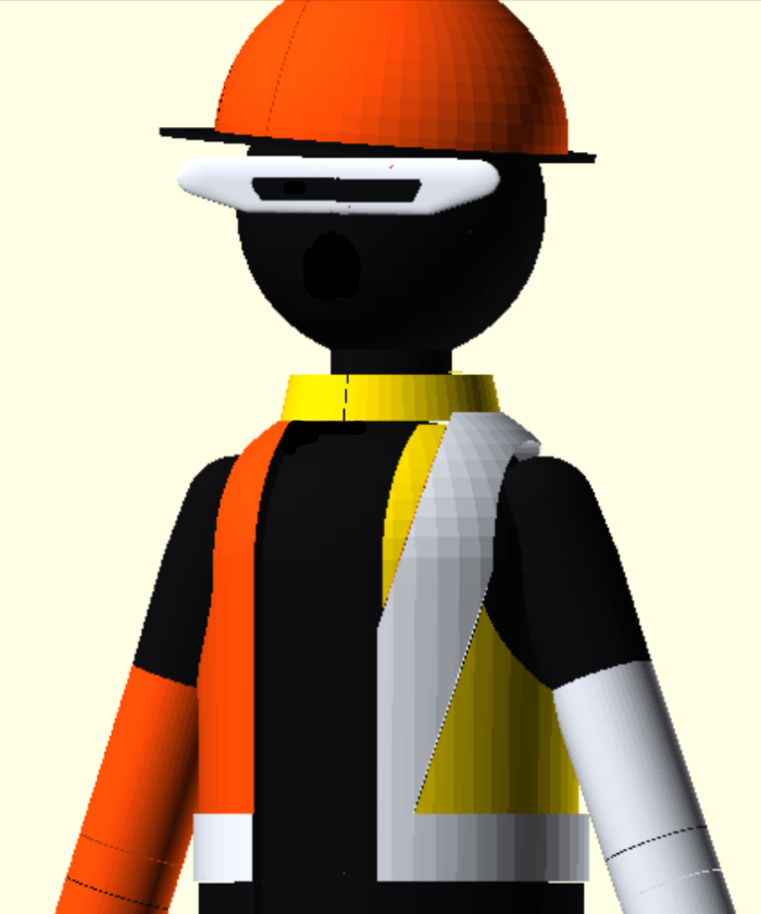 Close-up rendered view of the Konstruktivesfeedback 3D-printable statuette and oversized visor.