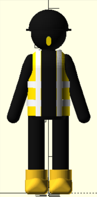 Front rendered view of the Konstruktivmannchen 3D-printable statuette.