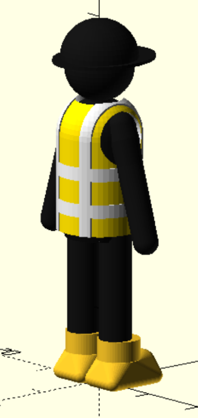 Three-quarter rendered view of the Konstruktivmannchen 3D-printable statuette.